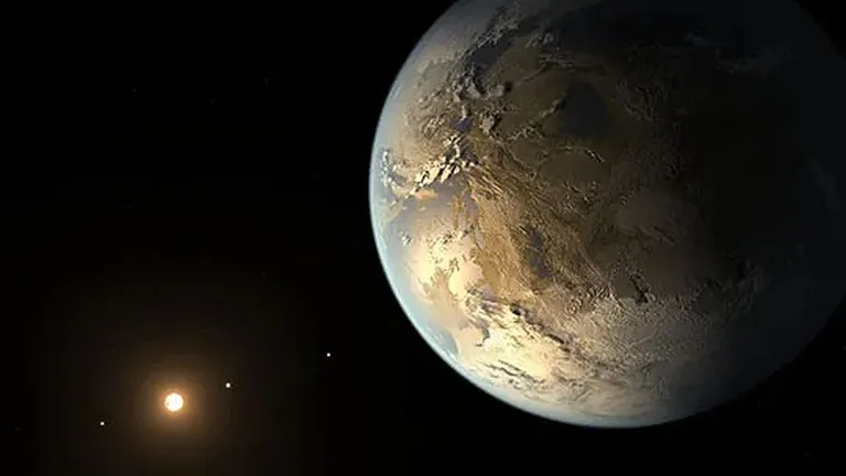 See kunstniku kontseptsioon kujutab planeeti Kepler-186f, mis on esimene kinnitatud Maa-suurune planeet, mis tiirleb elamiskõlblikus tsoonis kauge tähe ümber, kus vedel vesi võib koguneda planeedi pinnale. Kepler-186f avastus kinnitab, et Maa-suurused planeedid eksisteerivad ka teiste tähtede elamiskõlblikes tsoonides.
