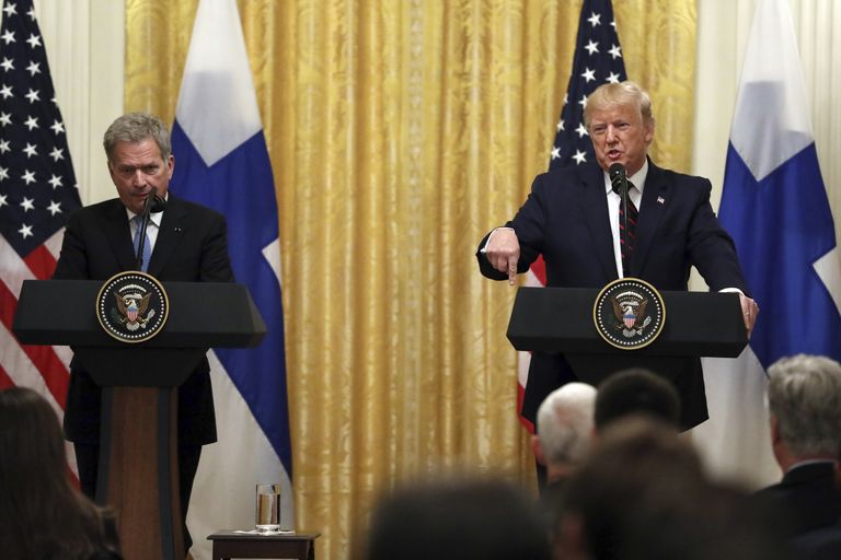 Donald Trump ja Sauli Niinistö Valges Majas pressikonverentsil