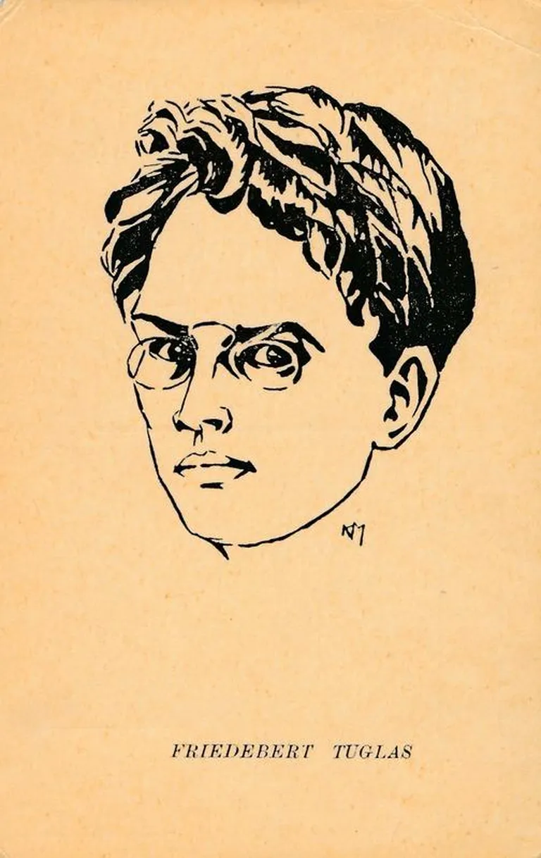 Friedebert Tuglas kirjastuse Odamees postkaardil 1920. aastatest, joonistanud Konrad Mägi.