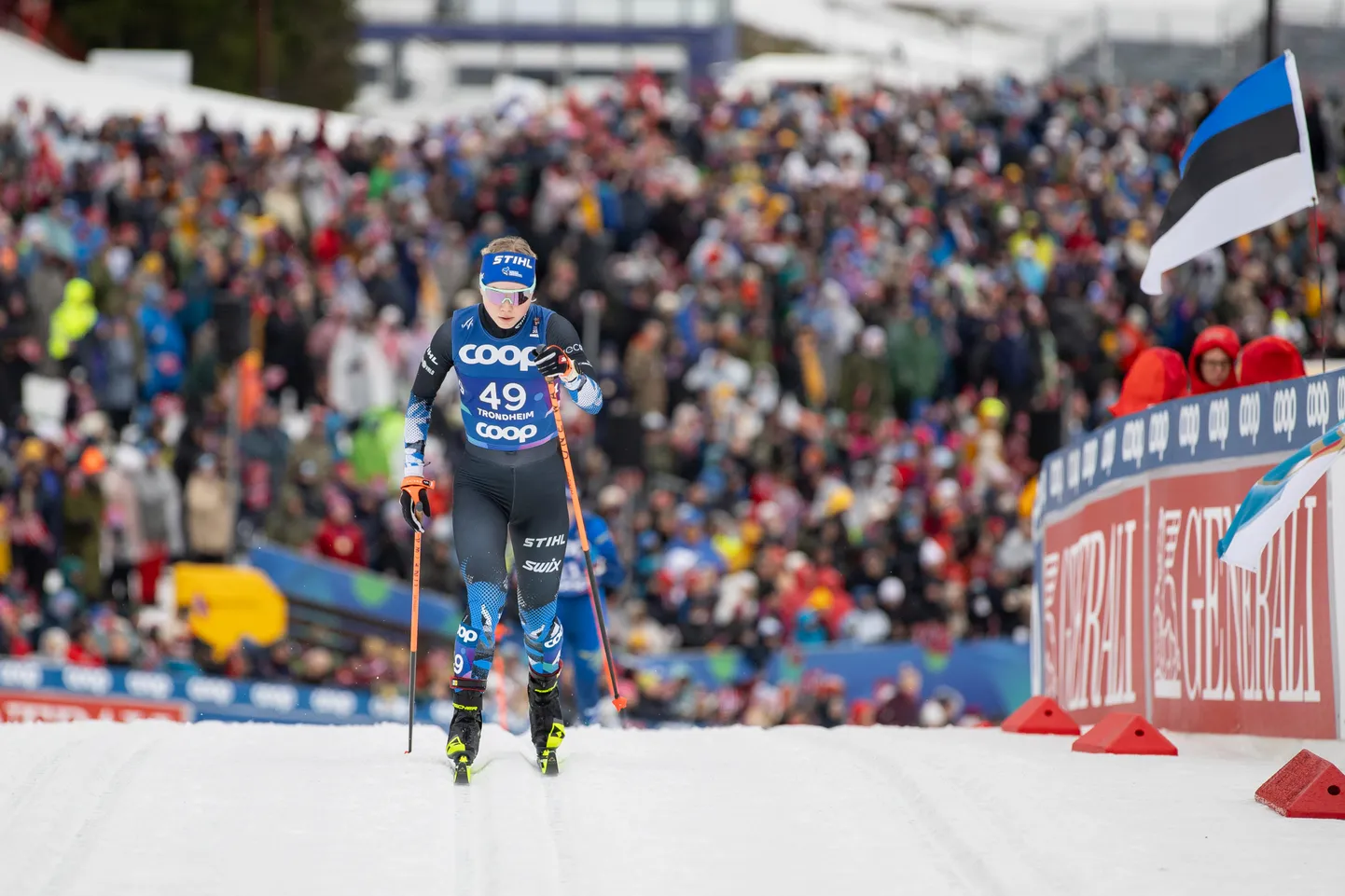 Kuigi Eesti sportlased ei sekkunud Trondheimi MMil medalimängu, tegid nad sinimustvalgele siiski au. Pildil Teesi Tuul.