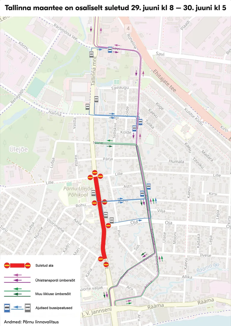 Pühapäeval suletakse Pärnus osaliselt liikluseks Tallinna maantee.