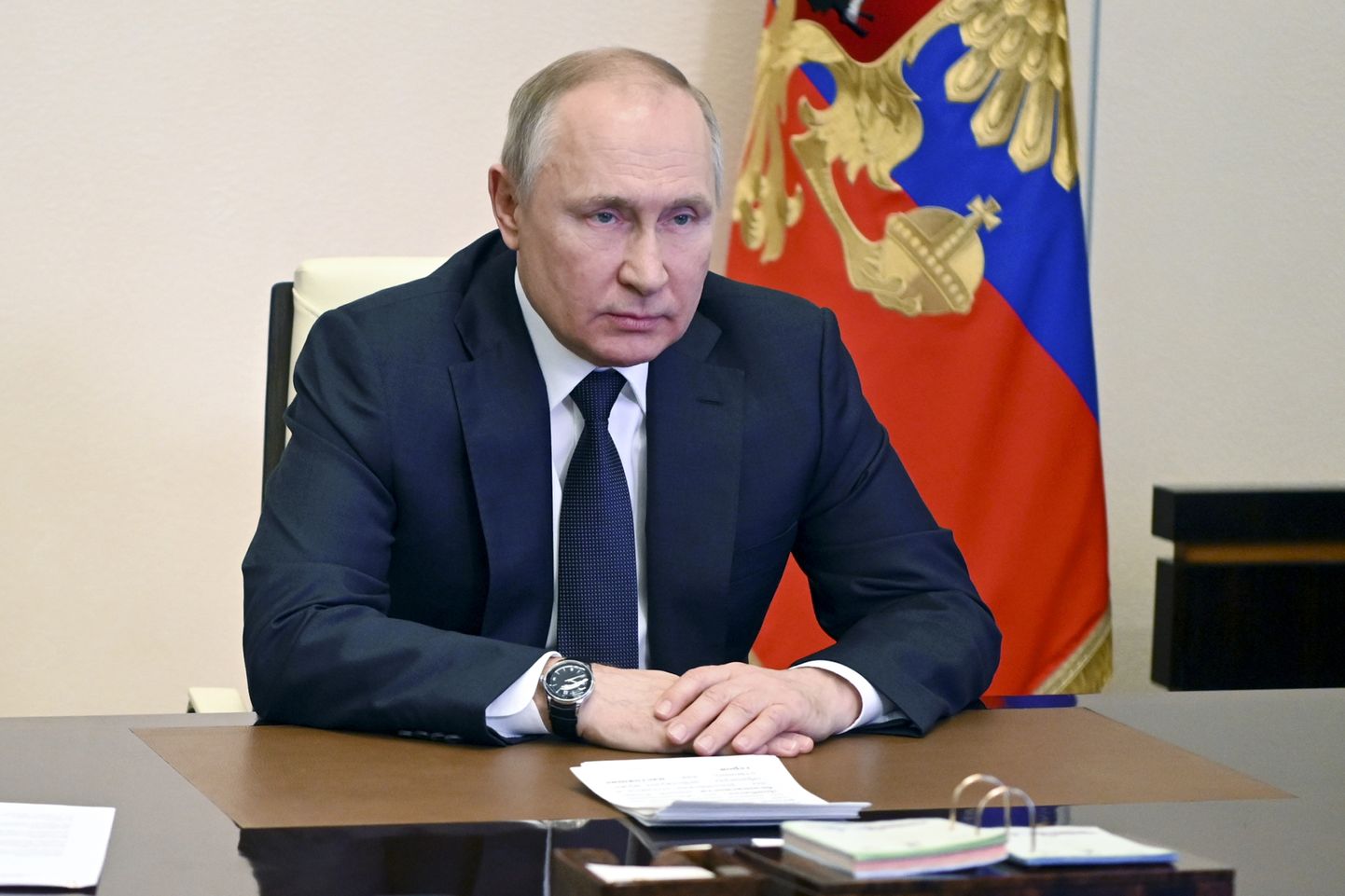 Venemaa president Vladimir Putin eile video vahendusel peetud julgeolekunõukogu kohtumist juhtimas.
