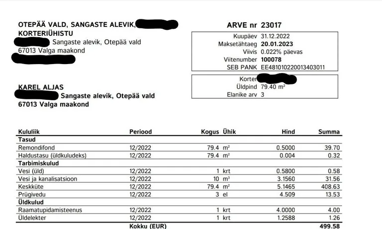 Счет за коммунальные услуги семьи Альяс.