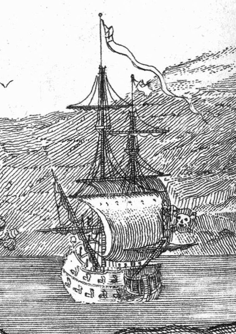18. sajandi joonistus Musthabeme laevast Queen Anne's Revenge