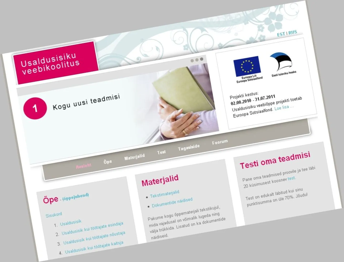 Usaldusisiku veebikoolituse avaleht