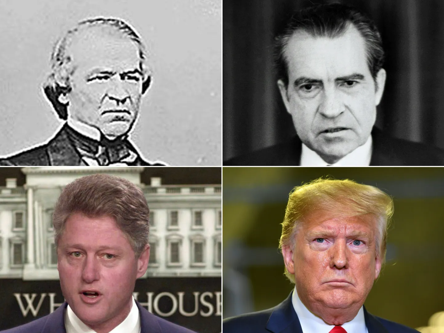 USA presidendid, kellele on esitatud ametiseisundi kuritarvitamise süüdistus: 
Vasakul üleval Andrew Johnson, paremal üleval Richard Nixon, vasakul all Bill Clintn ja paremal all Donald Trump