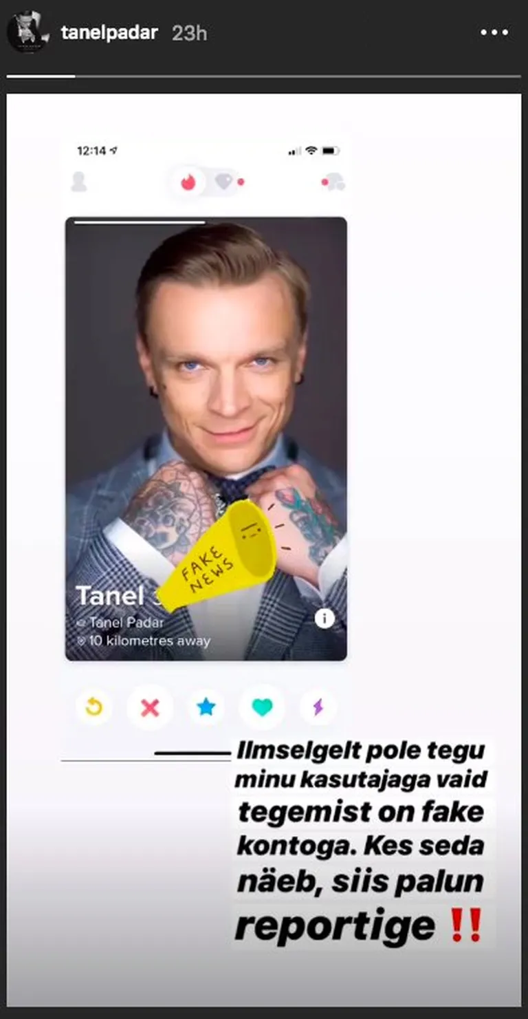 Tanel Padari nimega tehti Tinderisse libakonto.