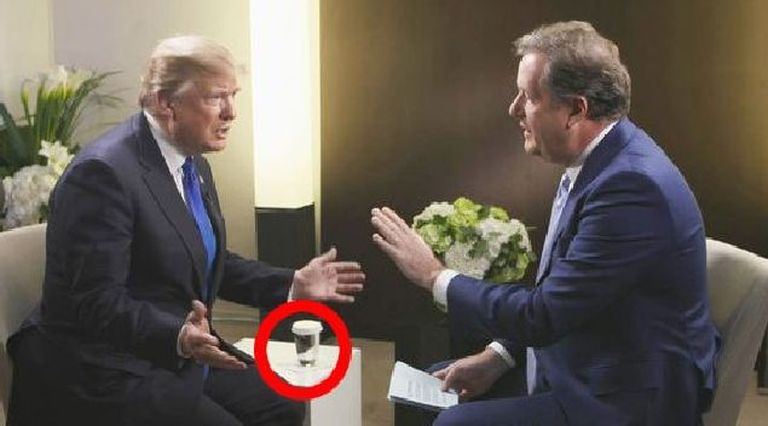 Donald Trump, Piers Morgan ja kattega veeklaas