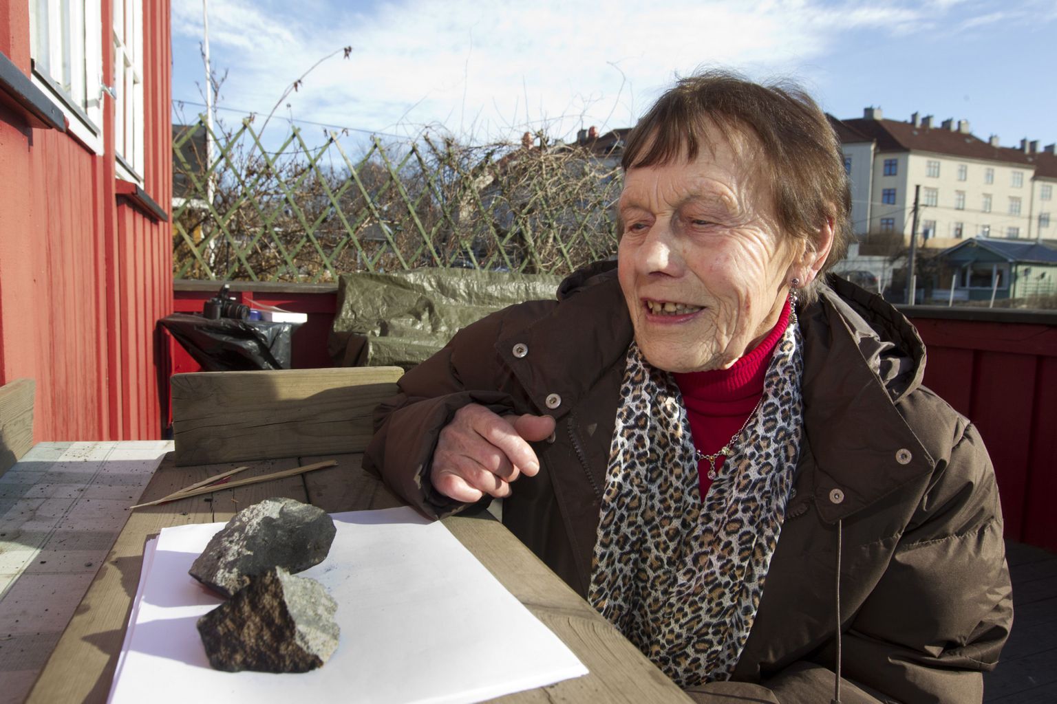 Suvila omanik Anne Margrethe Thomassen näitamas meteoriiditükke