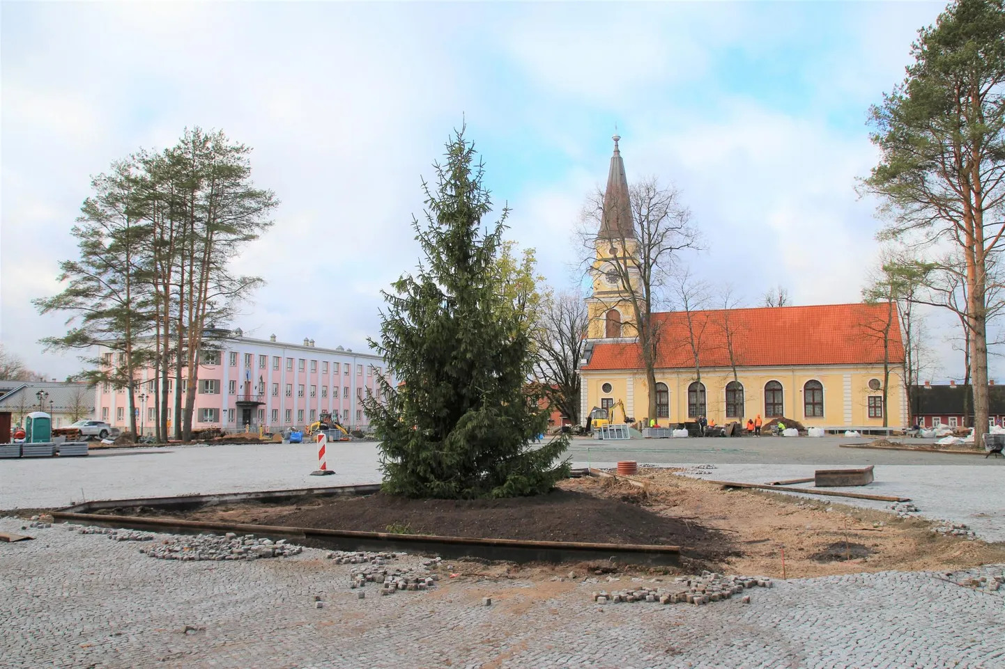 Uuele keskväljakule istutati kuusk. FOTO: Tomi Saluveer