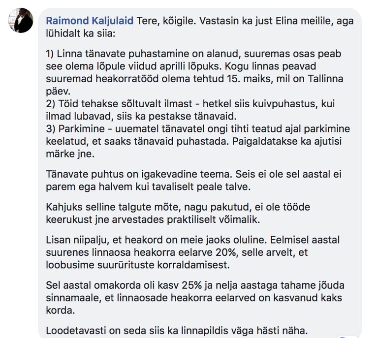 Linnaosavanema Raimond Kaljulaidi vastus