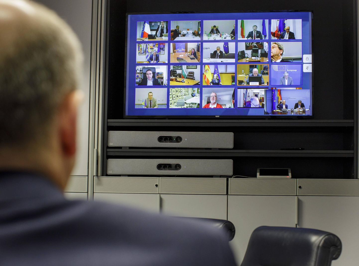 Saksamaa rahandusminister Olaf Scholz teisipäeva öösel euroala rahandusministritega videokonverentsil.