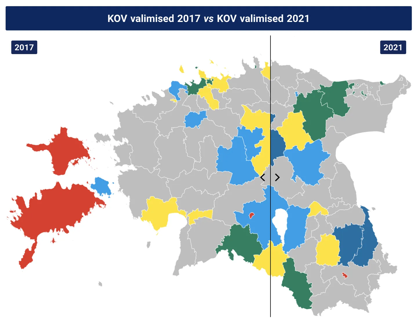 Kohalike valimiste tulemuse kaart.