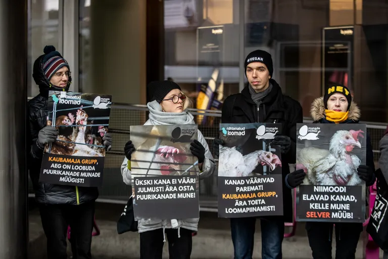 Puurikanade kaitseks mõeldud meeleavaldus novembris Tallinna Kaubamaja ees.