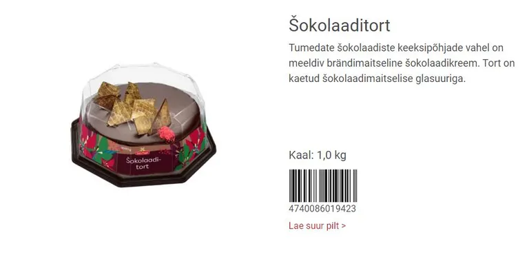 Eesti Pagari šokolaaditort.
