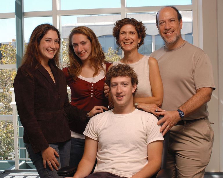 Zuckerbergide perekond: Mark Zuckerberg (istub ees), vasakult õde Randi, õde Arielle, ema Karen ja isa Ed Zuckerberg