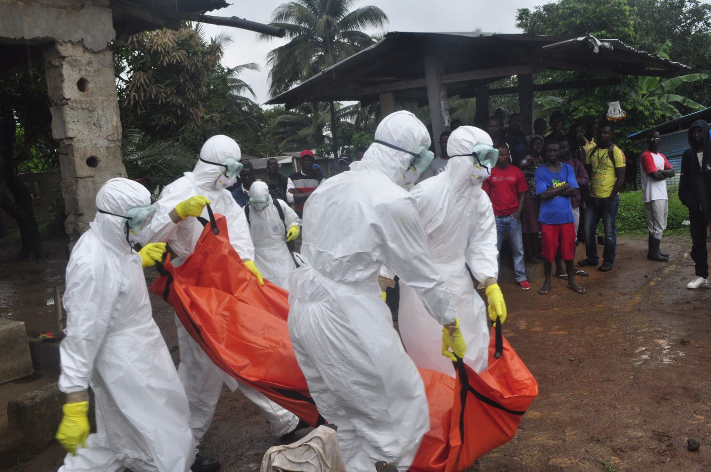 Libeeria tervishoidutöötajad transportimas meest, kellel kahtlustatakse olevat Ebola-viirus.