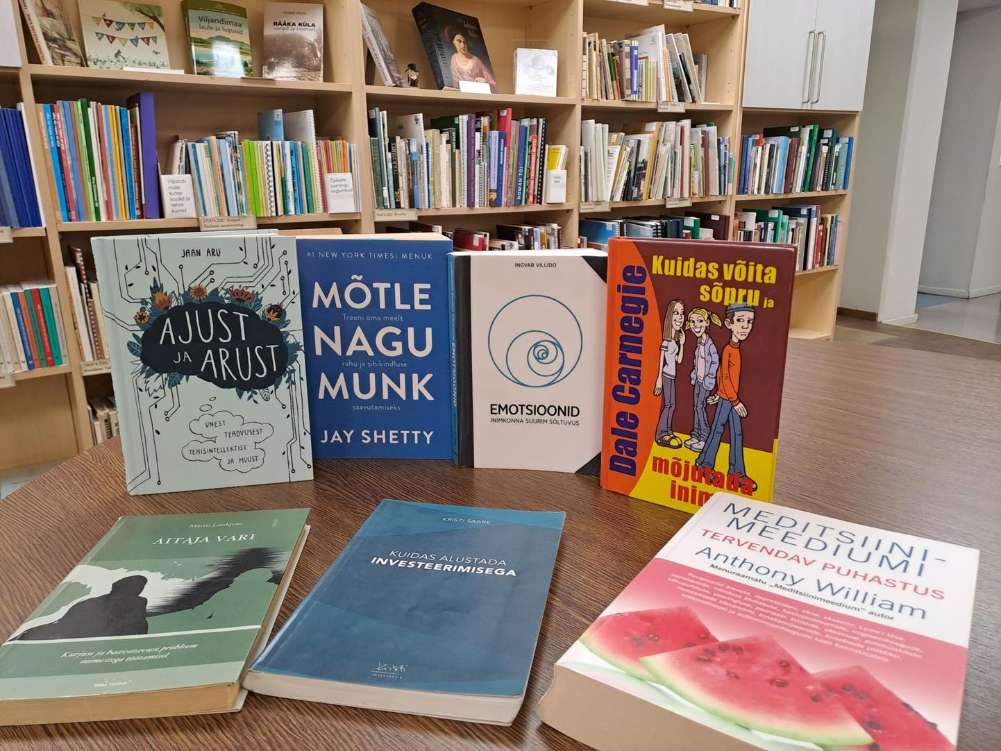 Viljandi linnaraamatukogu avaldab sellest aastast iga kuu kõige populaarsemate raamatute tabeli. Pildil on valik populaarsest teabekirjandusest.