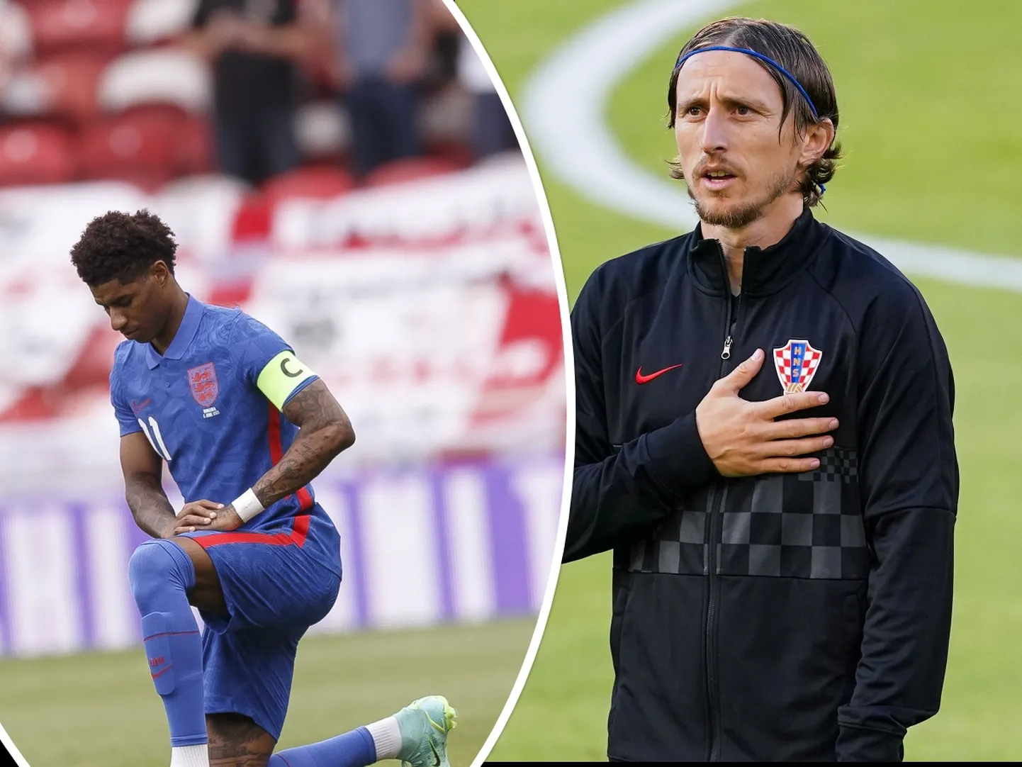 Kaks kuulsat jalgpallistaari: Inglismaa vutikoondislane Marcus Rashford ja horvaat Luka Modric.