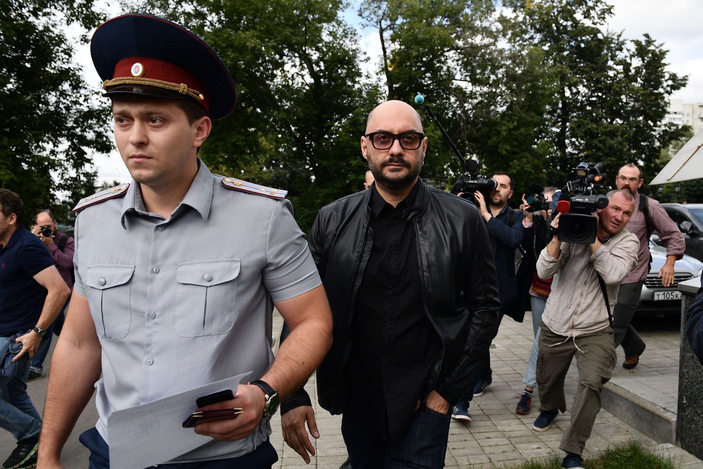 3184289 09/04/2017 Theater and film director Kirill Serebrennikov, center, charged with embezzlement, after a hearing at the Moscow City Court, which considered an appeal filed by Serebrennikov's lawyer against the director's house arrest. The court left Gogol Center artistic director Serebrennikov under house arrest. Ramil Sitdikov/Sputnik