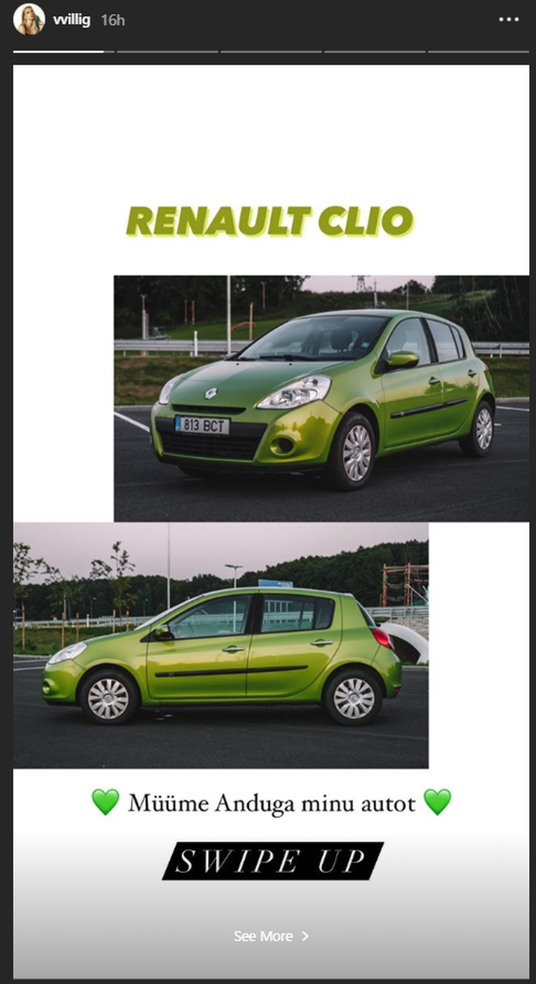 Juutuuber Victoria Villig müüb oma rohelist Renault Cliot.