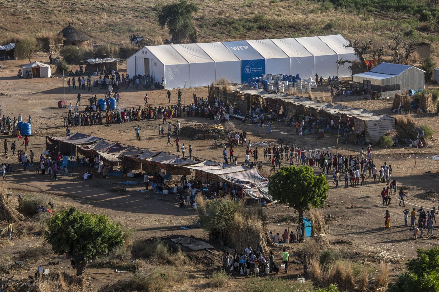 Etiopiešu bēgļu teltis Sudānā, cenšoties izbēgt no slaktiņa Tigrai reģionā