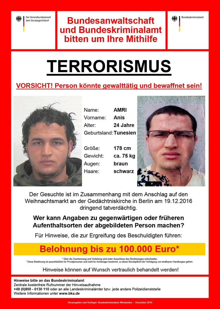 Saksa politsei teadaanne tuneeslase Anis Amri kohta