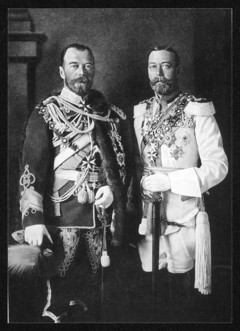 Russian Tsar Nicholas II (left) and King George V of the British empire were cousins and descendants of Queen Victoria. King George V gave the British royal house the name Windsor, before it was the German Saxe-Coburg-Gotha.