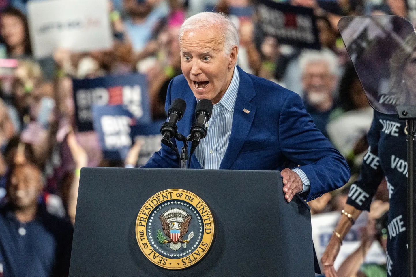 USA president Joe Biden pidamas debatijärgset kampaaniakõnet 28. juunil 2024 Põhja-Carolinas.