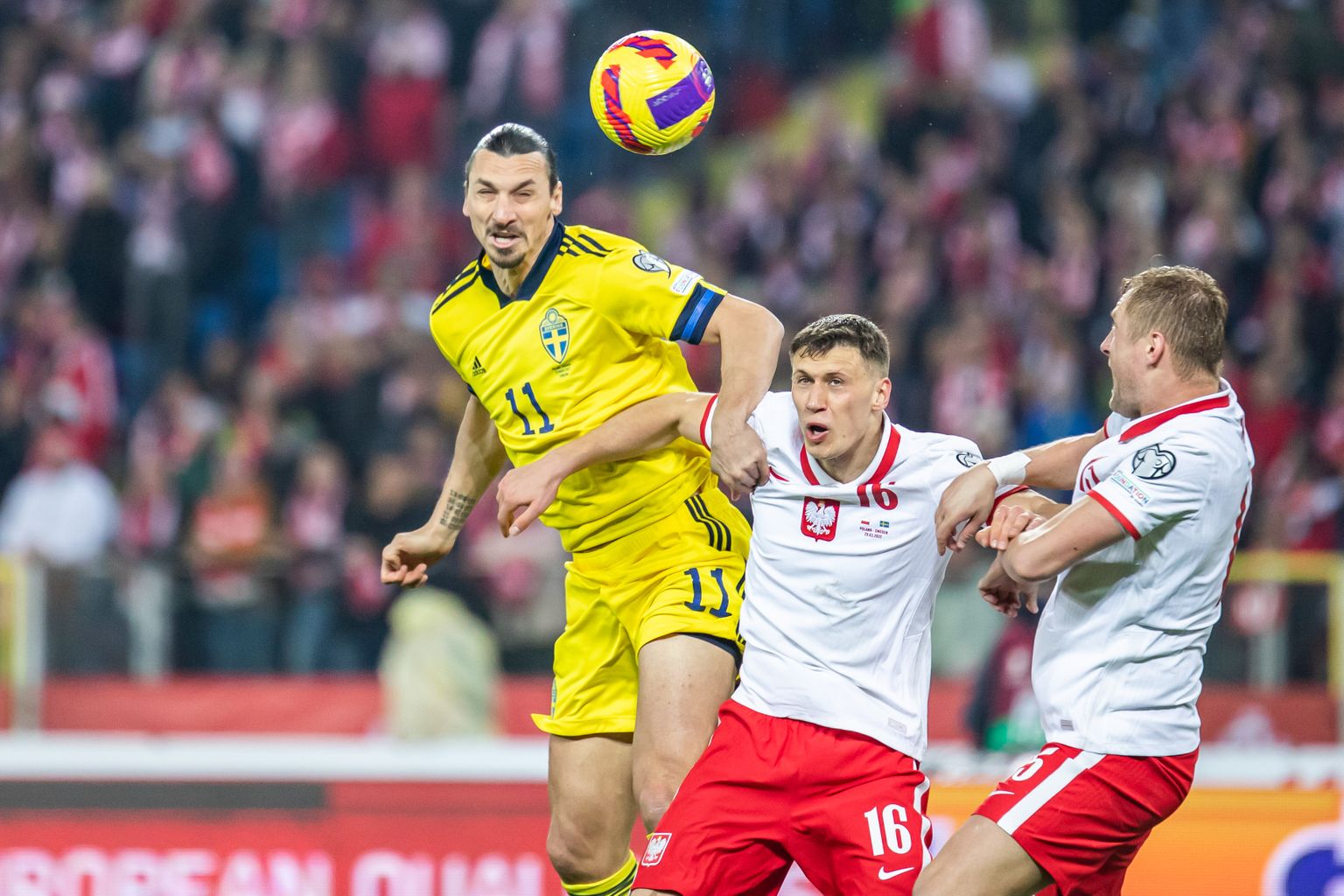 Zlatan Ibrahimovic (vasakul) MM-valiksarja play-offis Poola vastu.
