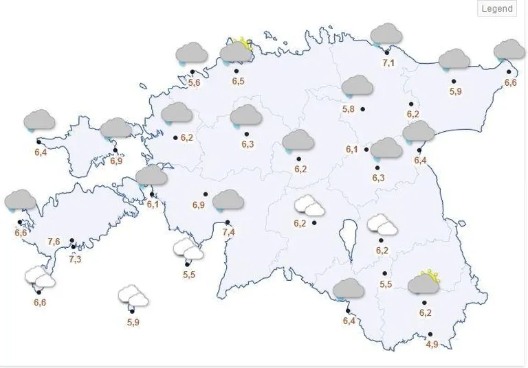 Kuvatõmmis riigi ilmateenistuse kodulehelt, õhutemperatuur täna kell 11.