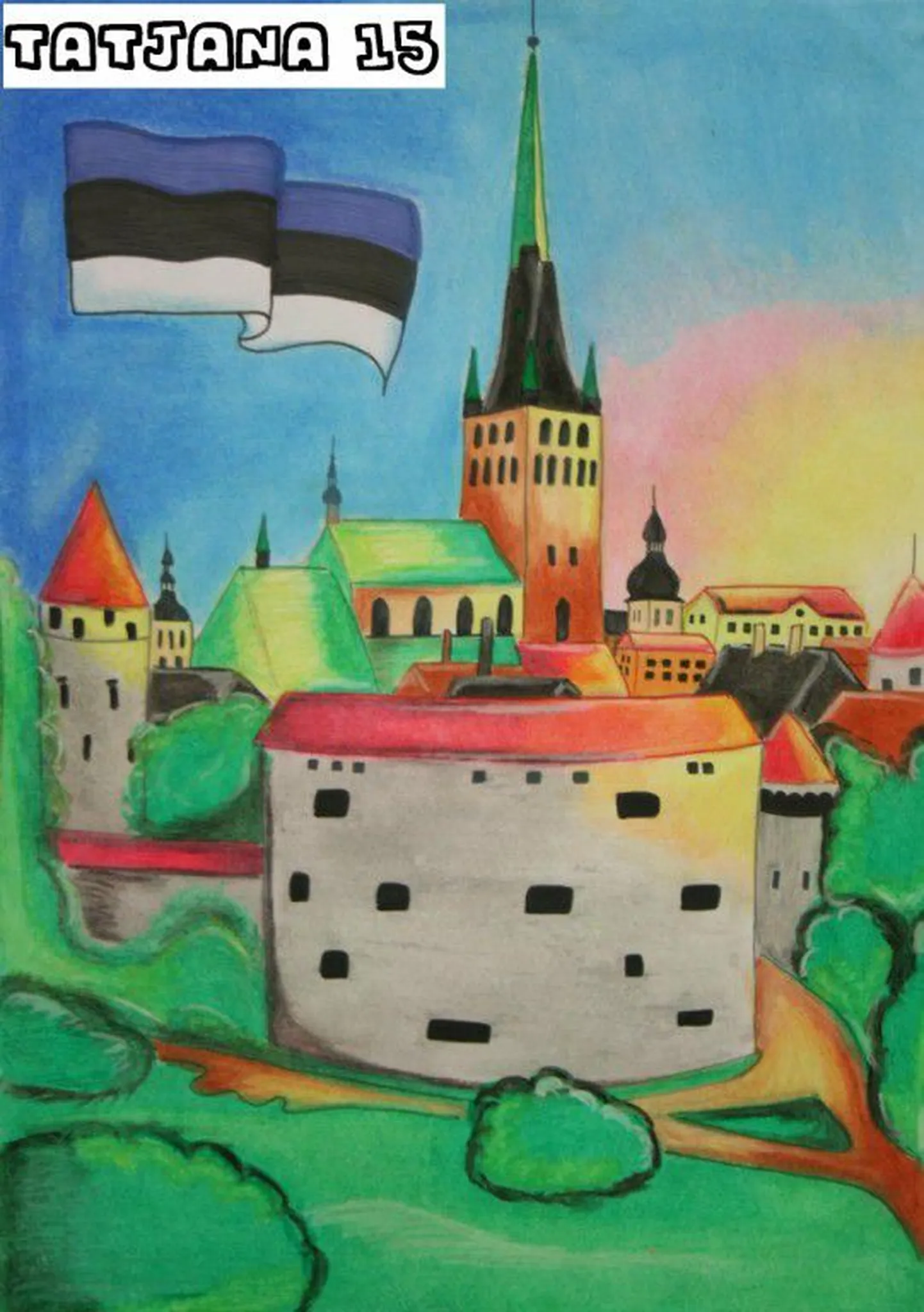 Pildil väikese kunstniku nägemus Tallinnast.