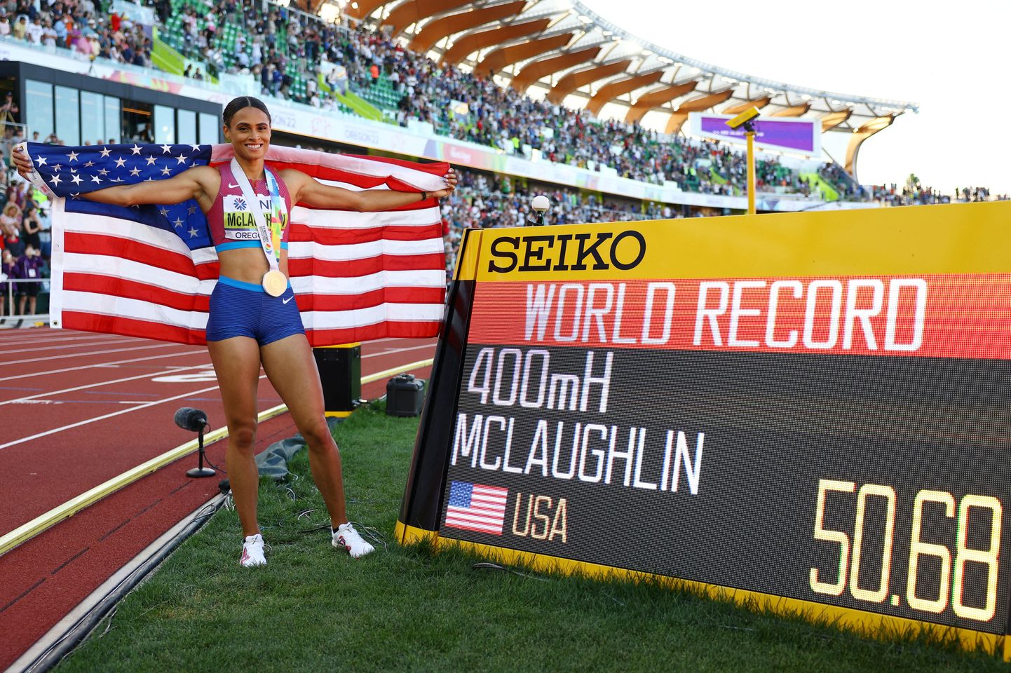 Värske 400 meetri tõkkejooksu maailmarekordiomanik Sydney McLaughlin.