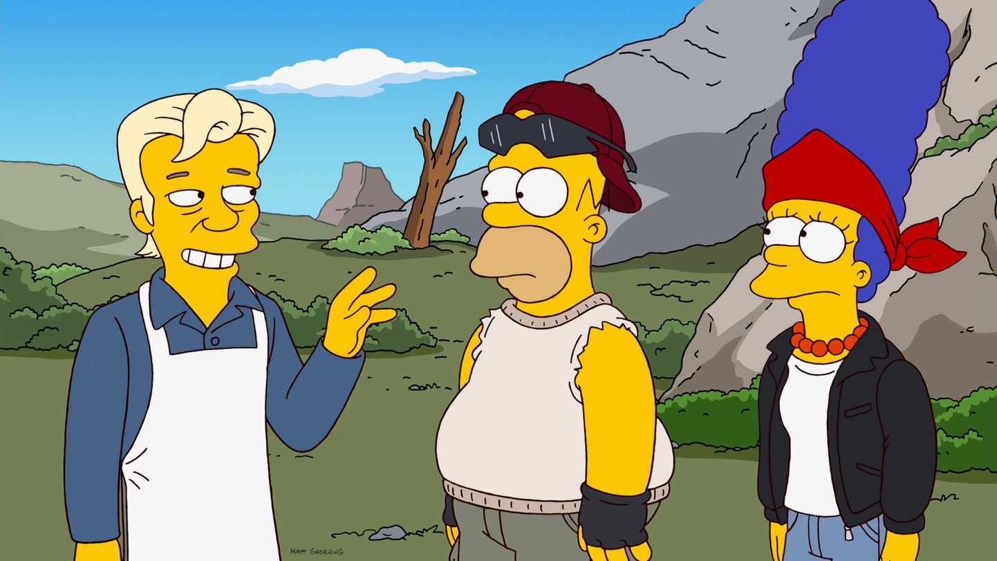 Marge Simpson (paremalt), Homer Simpson ja nende uus naaber Julian Assange «Simpsonite» 500. osas.