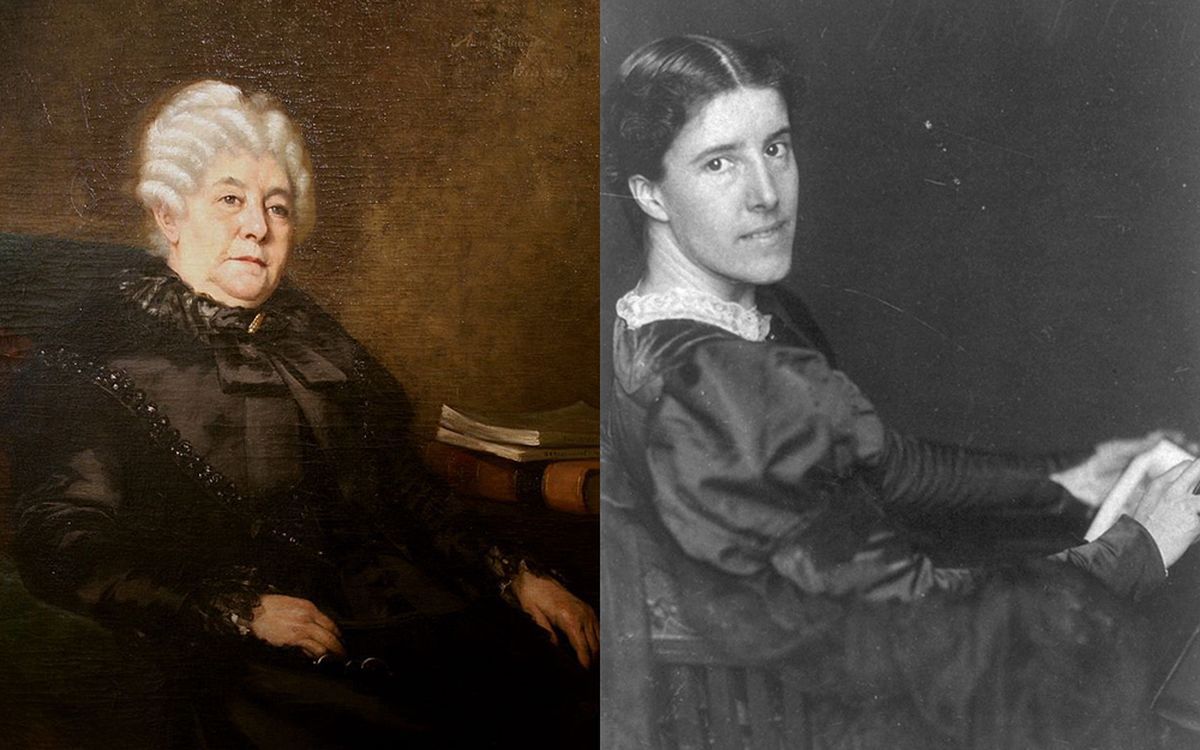 Sufražistu līderes Elizabete Kadija Stantona un Šarlote Perkina Gilmana
