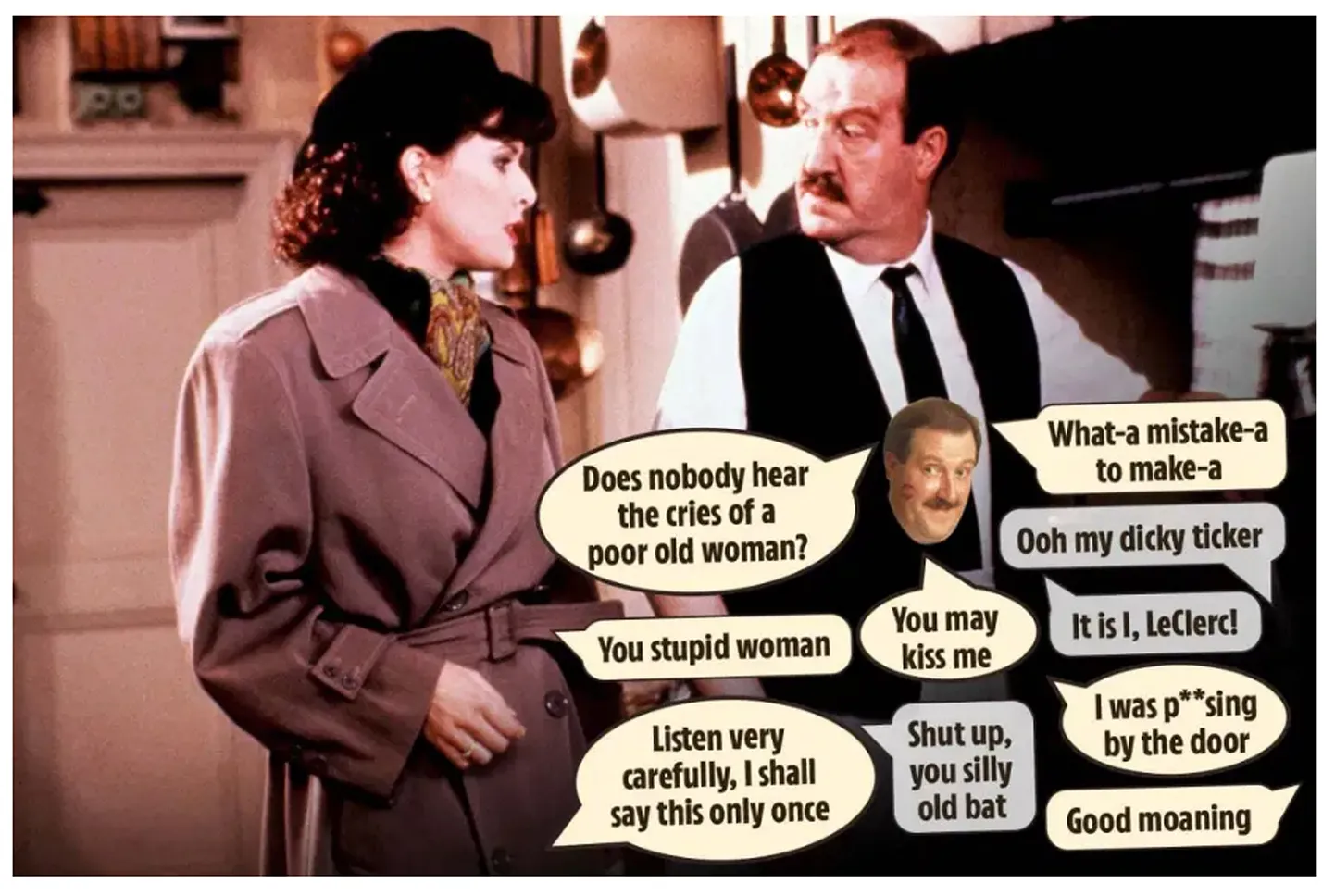 Kultusseriaali “Allo Allo!” eel hoiatatakse, et see sisaldab sobimatut keelekasutust.