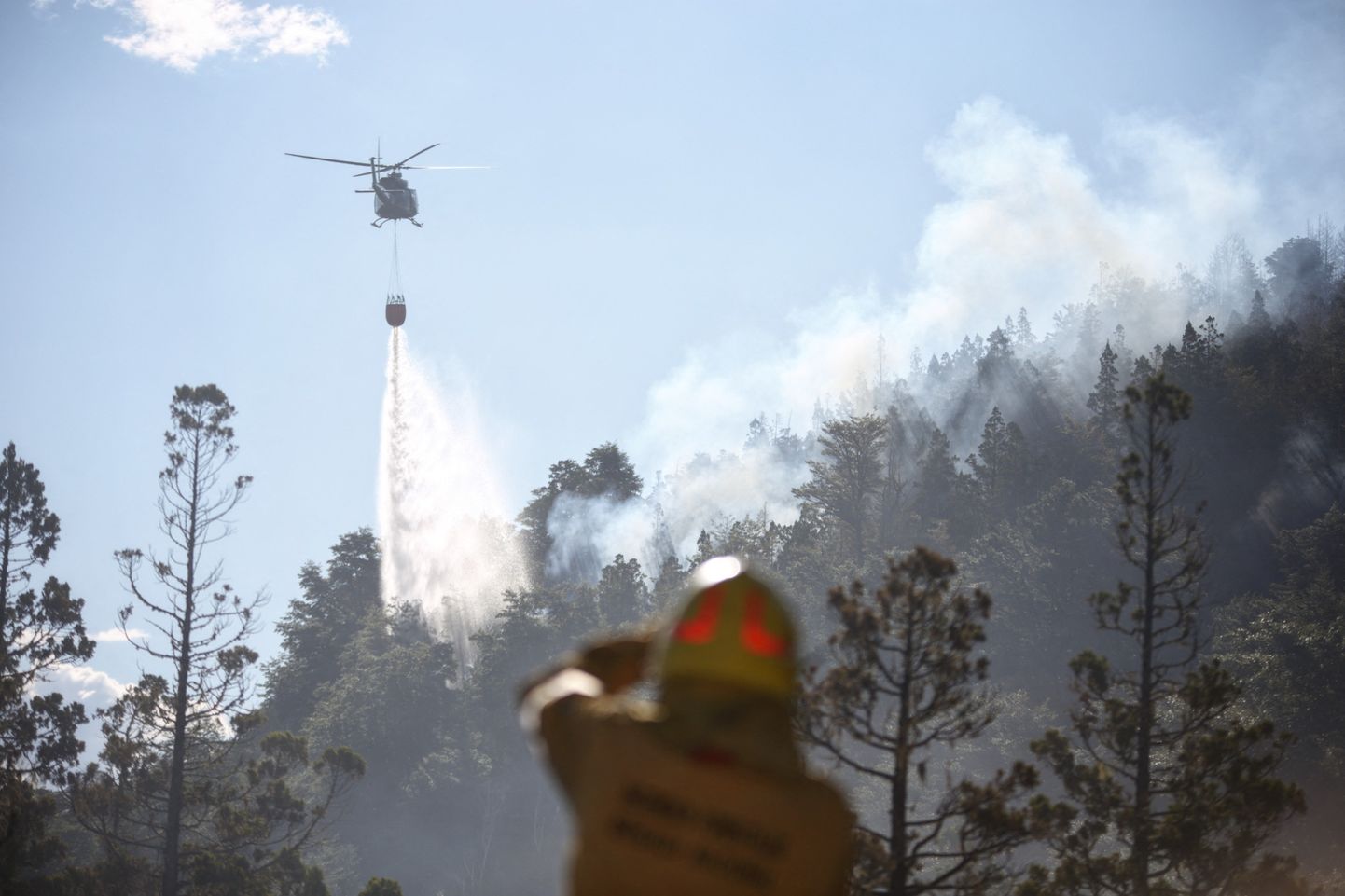Kopter aitamas kustutada põlengut Argentina Los Alercese rahvuspargis.