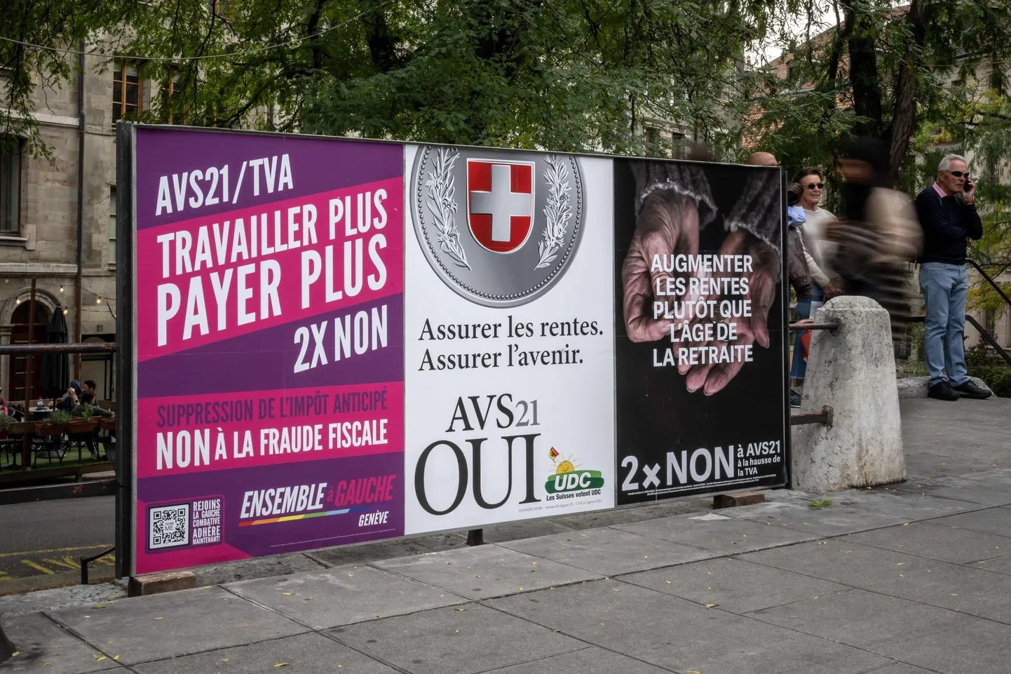 Pensionireformi referendumi plakat Šveitsis.
