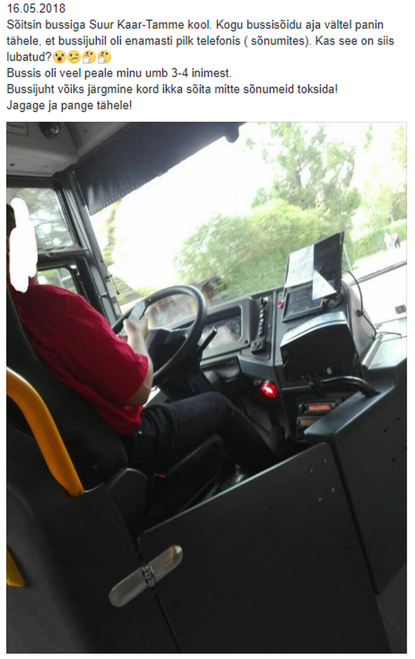 Reisija märkas bussijuhti mobiiliga tegelemas.