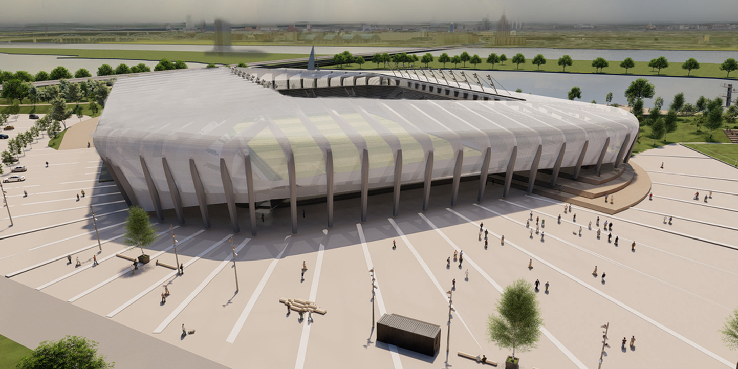 Ilustrācija no Fiebiger GMBH prezentācijas vienā no izskanējušajām stadiona iespējamajām atrašanās vietām Lucavsalā