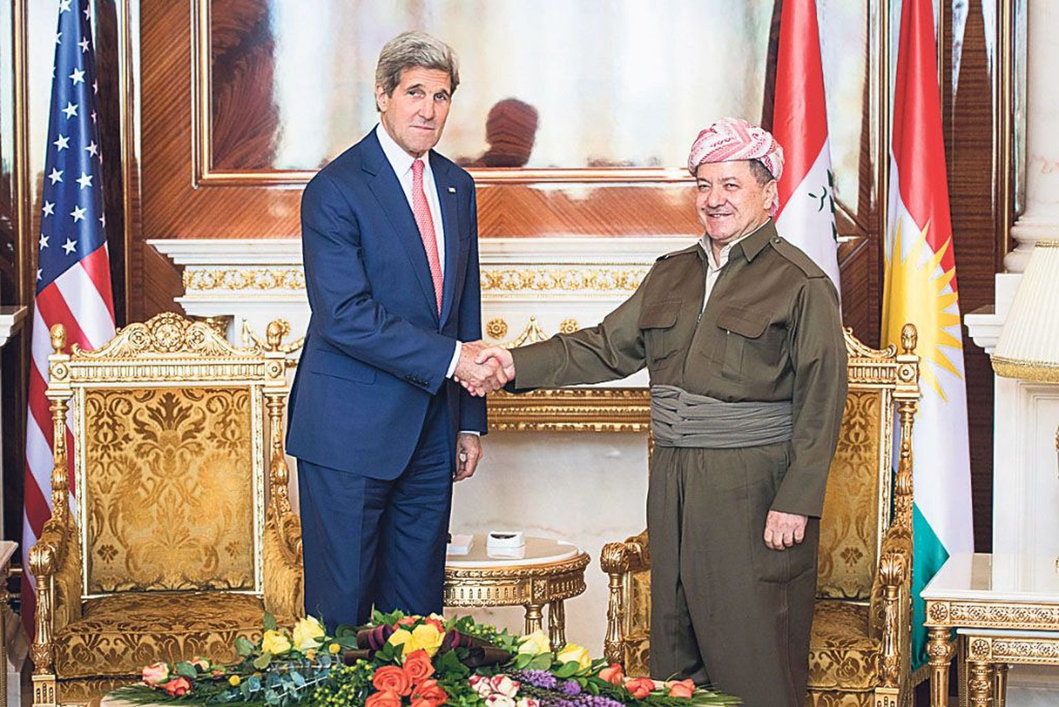John Kerry veenis Kurdistani juhti Massoud Barzanit (paremal) mitte loobuma dialoogist Bagdadiga.