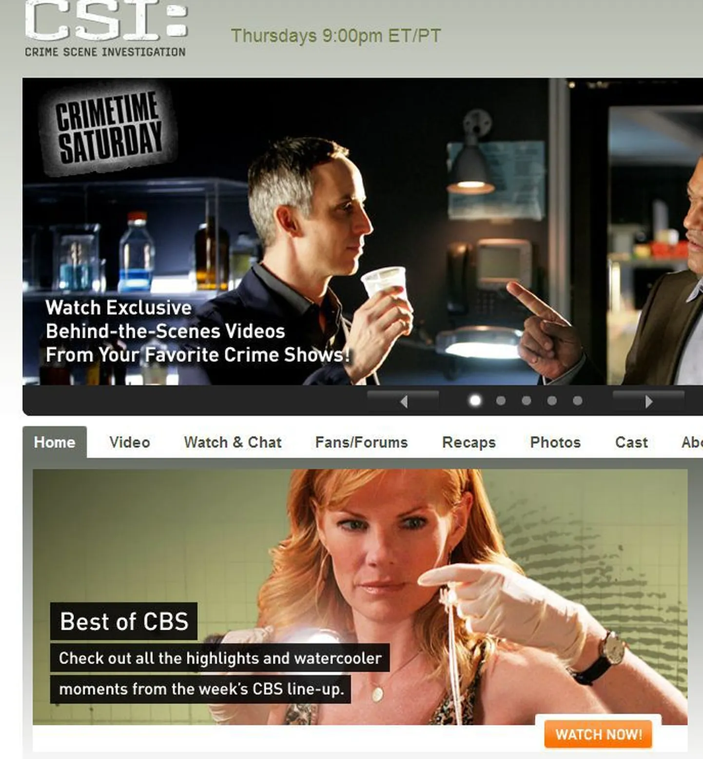 Telesarja «CSI» kodulehekülg.