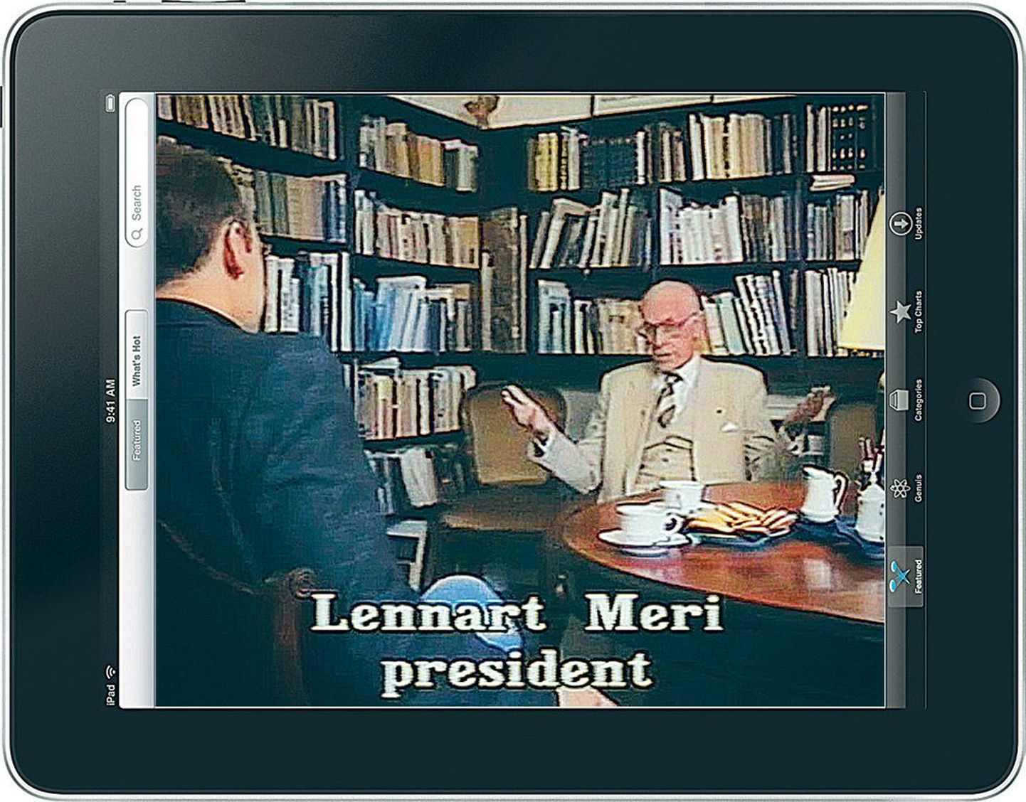 Täies hiilguses saab Kersna digiraamatut nautida vaid iPadi abiga. Pildil videokaader kuulsast intervjuust president Lennart Meriga.