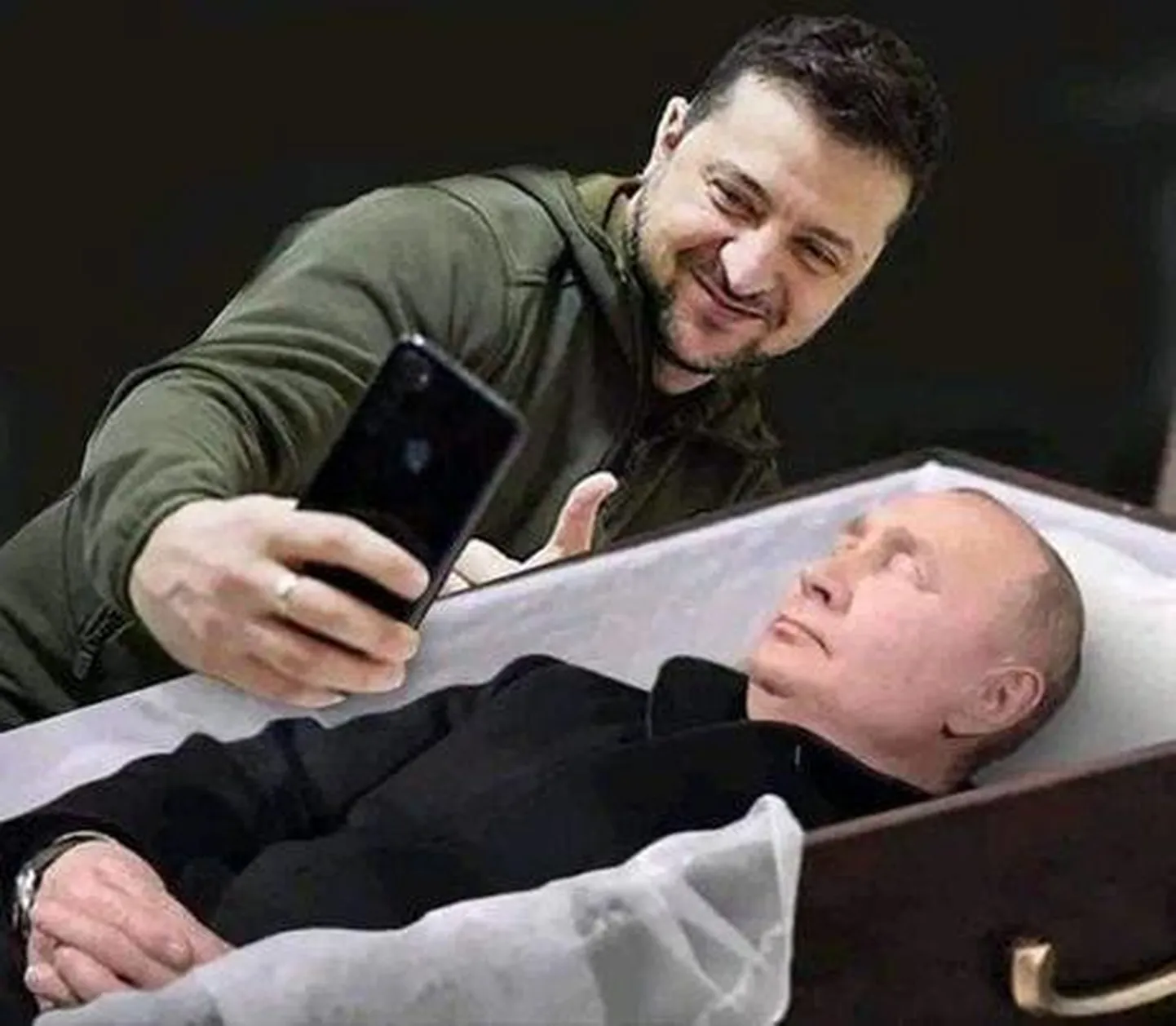 Eriti sõja alguses mobiliseeris Ukraina inforuumis toetust meemidega. See meem tabab edukalt kahe sõdiva riigi juhi avaliku suhtluskultuuri erinevusi.