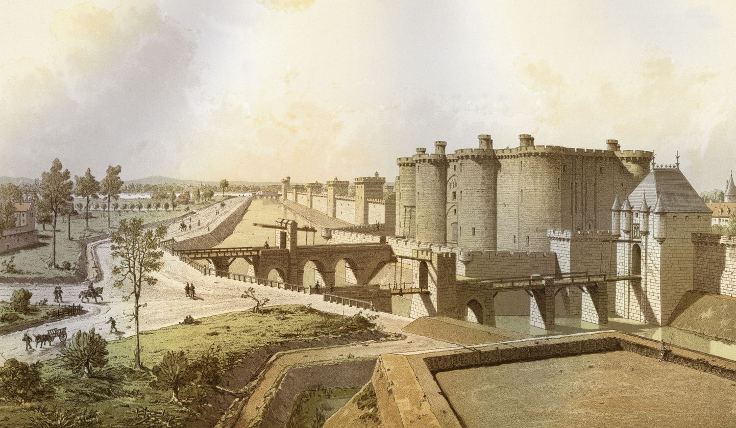 Prantsuse Bastille' kindluse ja vangla võimalik välimus keskajal. 
Autor: Theodor Josef Hubert Hoffbauer.