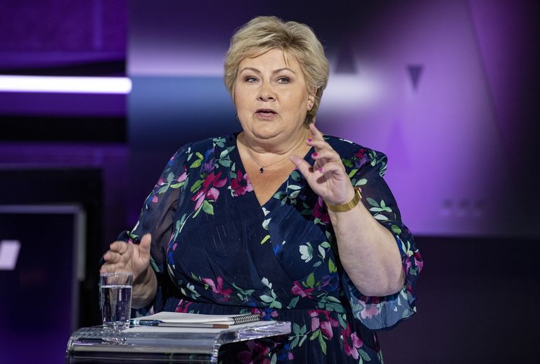 Norra peaminister Erna Solberg 3. augustil 2021 parteijuhtide teledebatil enne Norra parlamendivalimisi