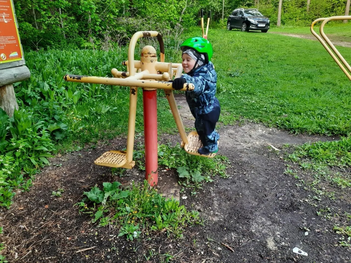Issiga platsile saabunud põnni ei huvitanud treeninguseadme väljanägemine, peaasi et saab kiikuda.