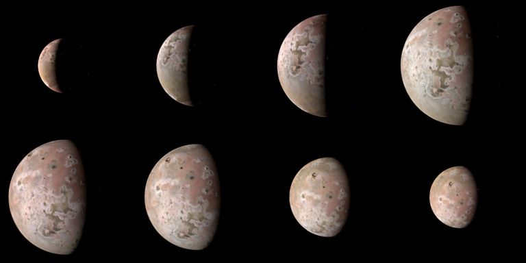 Need teravaimad pildid IOst saadi Juno möödalennul 16. mail. Põrgulikult põlev planeet paistab eemalt vaadates rahulikult roosa