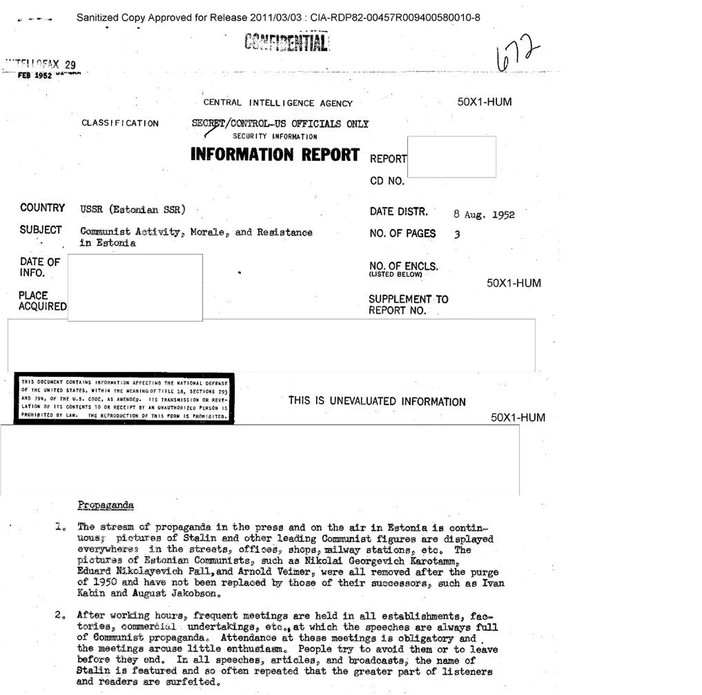 CIA avalikustatud dokument.
