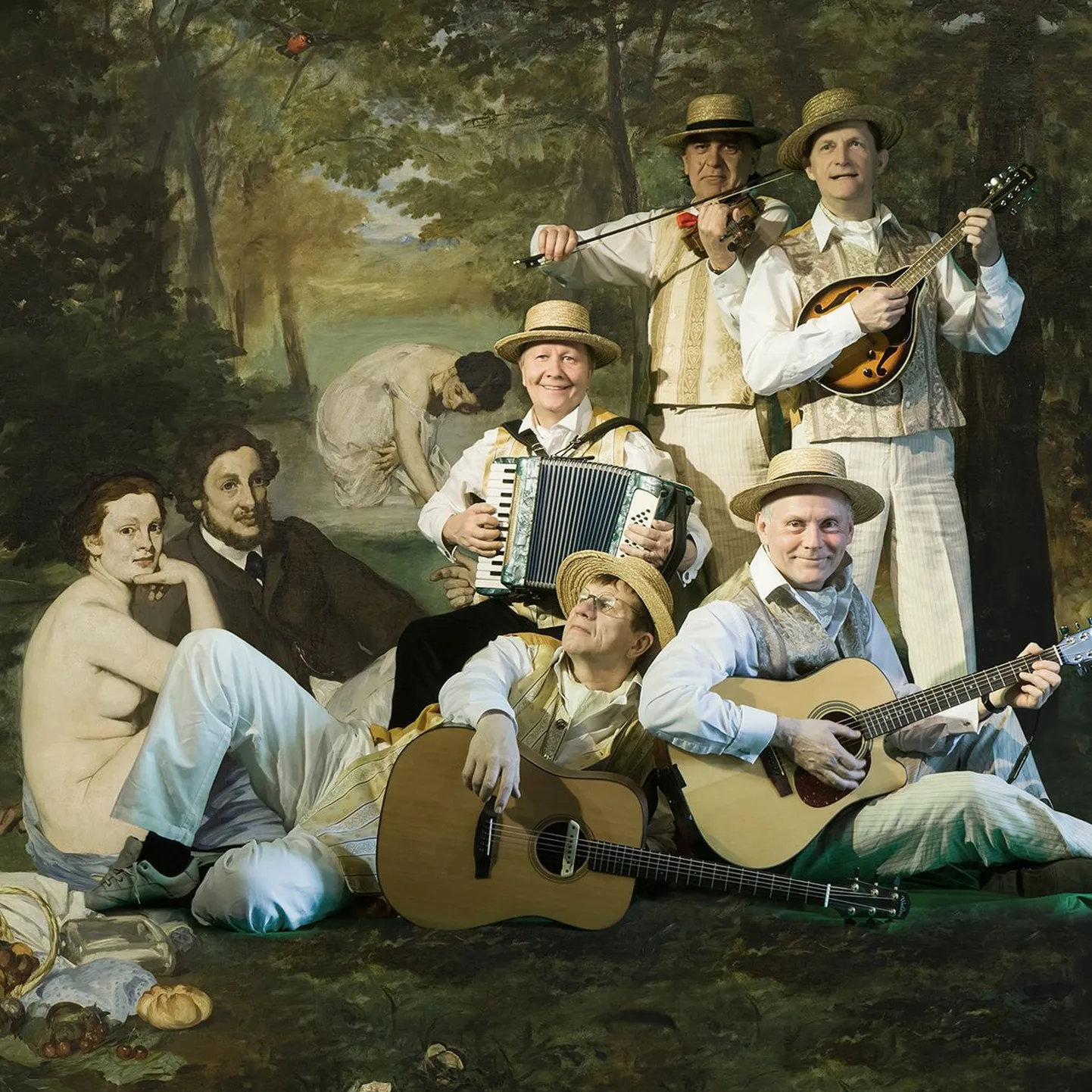 Emajõe Suveteatri juubelihooajaks on ansambel Kaunimate Aastate Vennaskond paigutatud Édouard Manet' maalile "Eine murul".